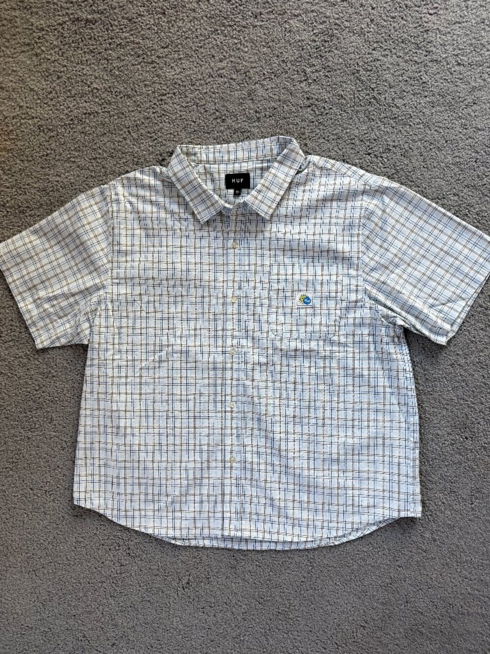 HUF Total Eclipse Plaid S/S Button Up Shirt Light Blue XXL NWT - Perfect Cond.
